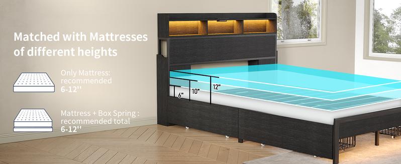 FUSOU LED Twin & Full Size Bed Frame with Charging Station, Metal Platform Bed Frame with Headboard, No Box Spring Needed, Heavy Duty