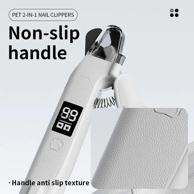 Pet Two-in-One Nail Clippers, Multi-functional Cat and Dog Nail Trimming Set, with anti-slip design, supports USB charging, equipped with LED light, suitable for trimming the nails of small, medium and large dogs, suitable as a holiday gift for pet lovers