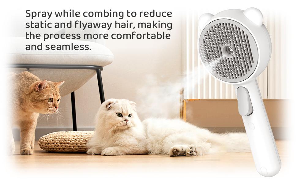 Bear Shape 3-in-1 Pet Steam Brush, Self-Cleaning Dog Cat Grooming Tool with Spray & Massage for Shedding Control Removal