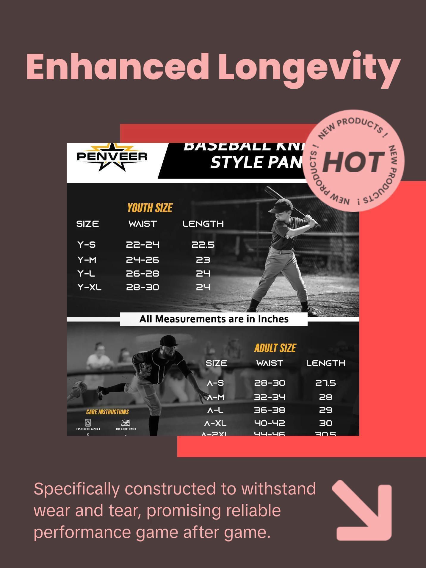 Penveer Knicker Style Adult Baseball Pants with Durable Snap Zip, Elastic Bottom Mens Baseball Pants (Black) Athletic Stretchable High Waisted Athletic