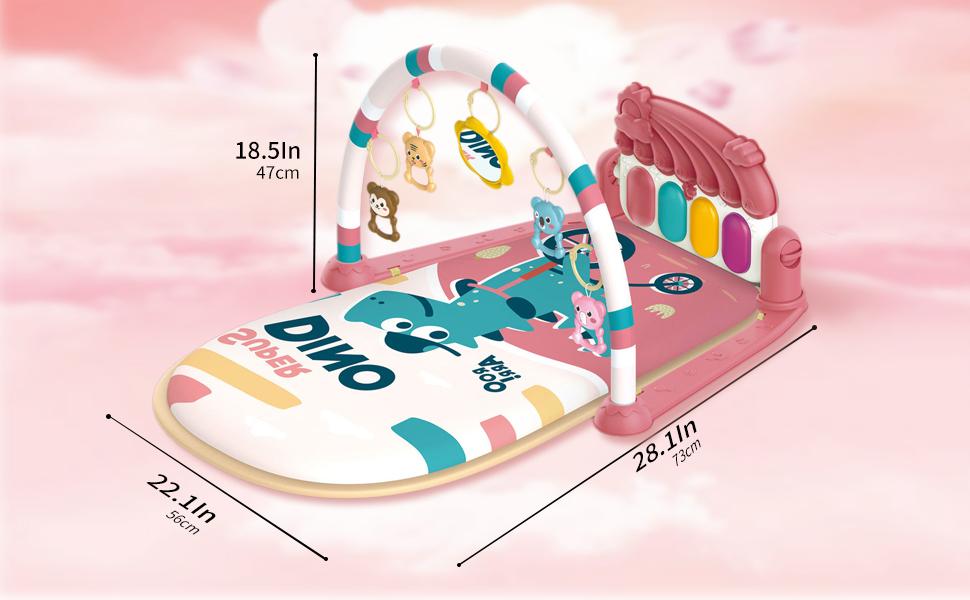 Baby  Play Mat Baby Gym, Piano Tummy Time Baby Activity Gym Mat with 5 Infant Learning Sensory Baby Toys, Music and Lights Boy & Girl Gifts for Newborn Baby(Pink)