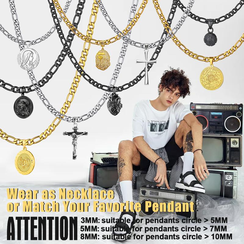 FaithHeart Figaro Chain Necklace Stainless Steel For Unisex 3MM 5MM 9MM