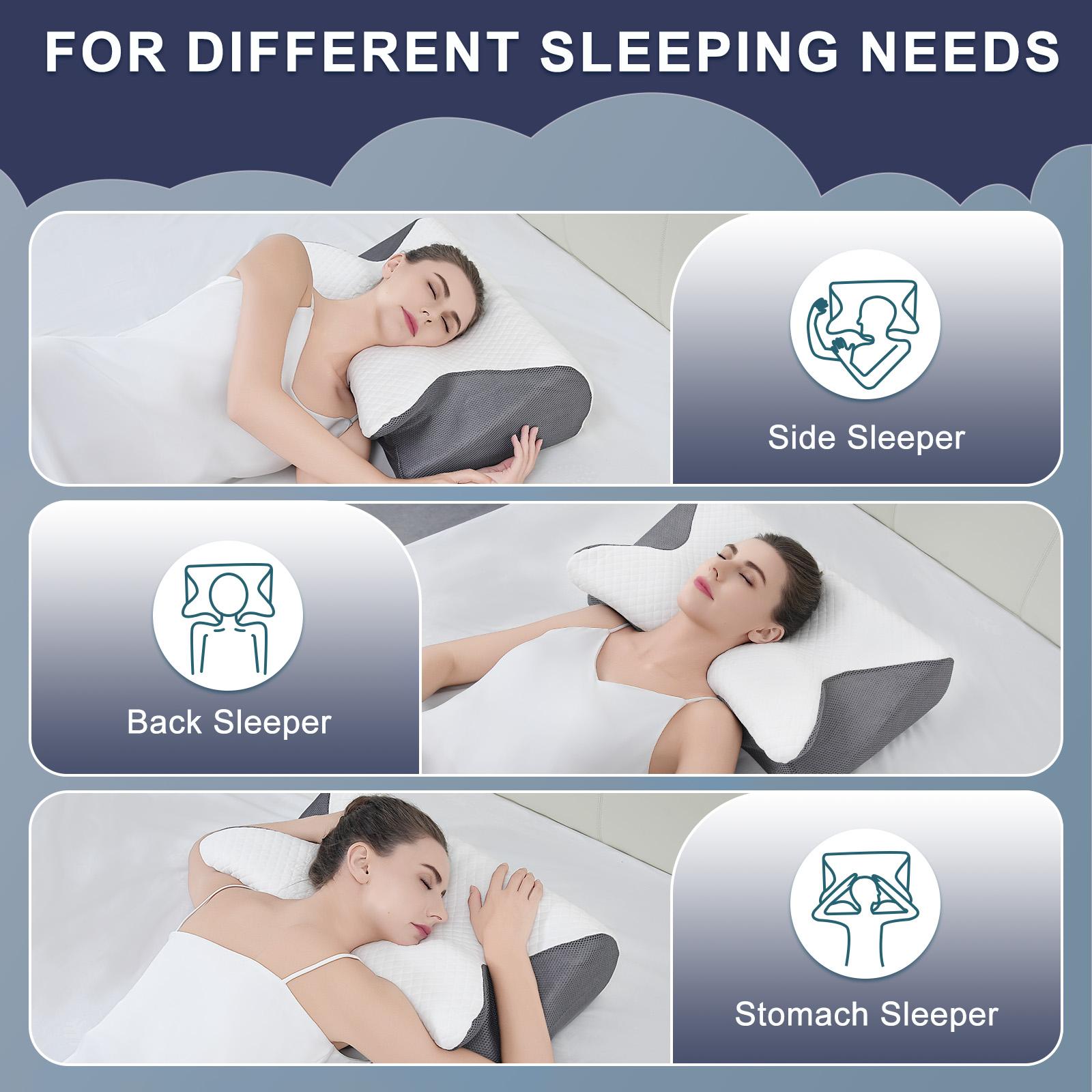 Two-way design with two different heights, ergonomic memory foam pillow for neck and shoulder relaxation, and contoured armrests for side and stomach sleepers. Great Christmas and Mother's Day gift.