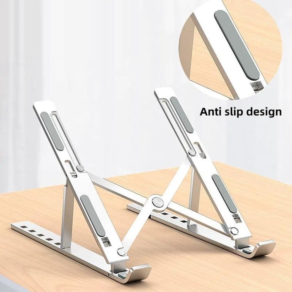 Adjustable DIY Laptop Stand - Aluminum Foldable Portable Computer Riser for 10-15.6 Inch Laptops, Ergonomic Design with Storage Bag, Compatible with MacBook Air/Pro, HP, Dell, Lenovo (Silver)