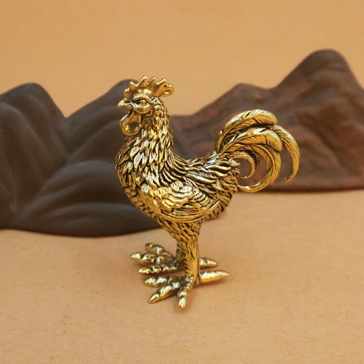 Brass Rooster Hen Model Sculpture, Desktop Decoration Metal Copper Cast Craft, Desk Ornament, Home Decor, Office Accent