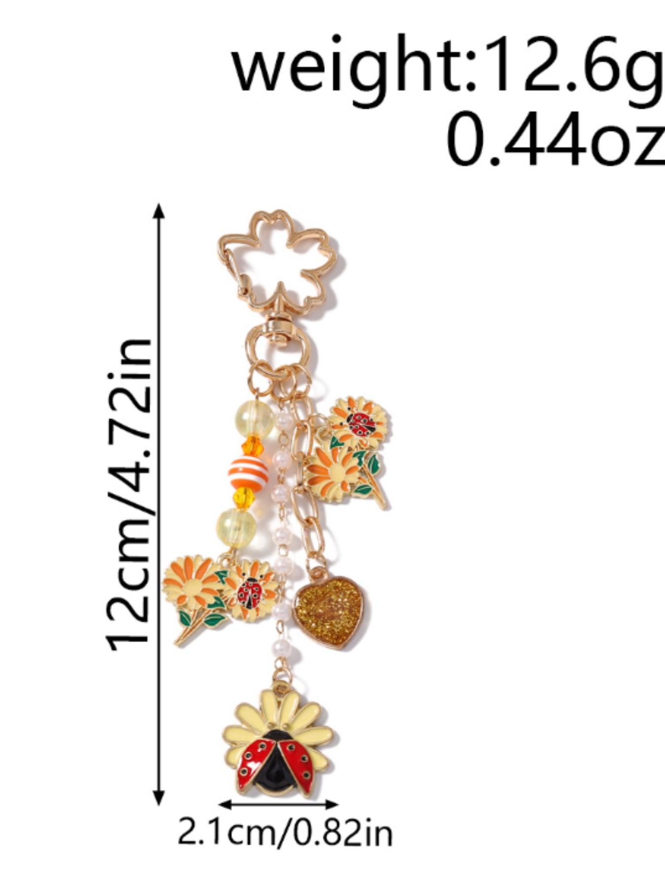 Enamel Floral Pattern Keychain, Butterfly Heart Daisy Pendant, Key Ring Decor, Car Backpack Handbag Accessory Gift