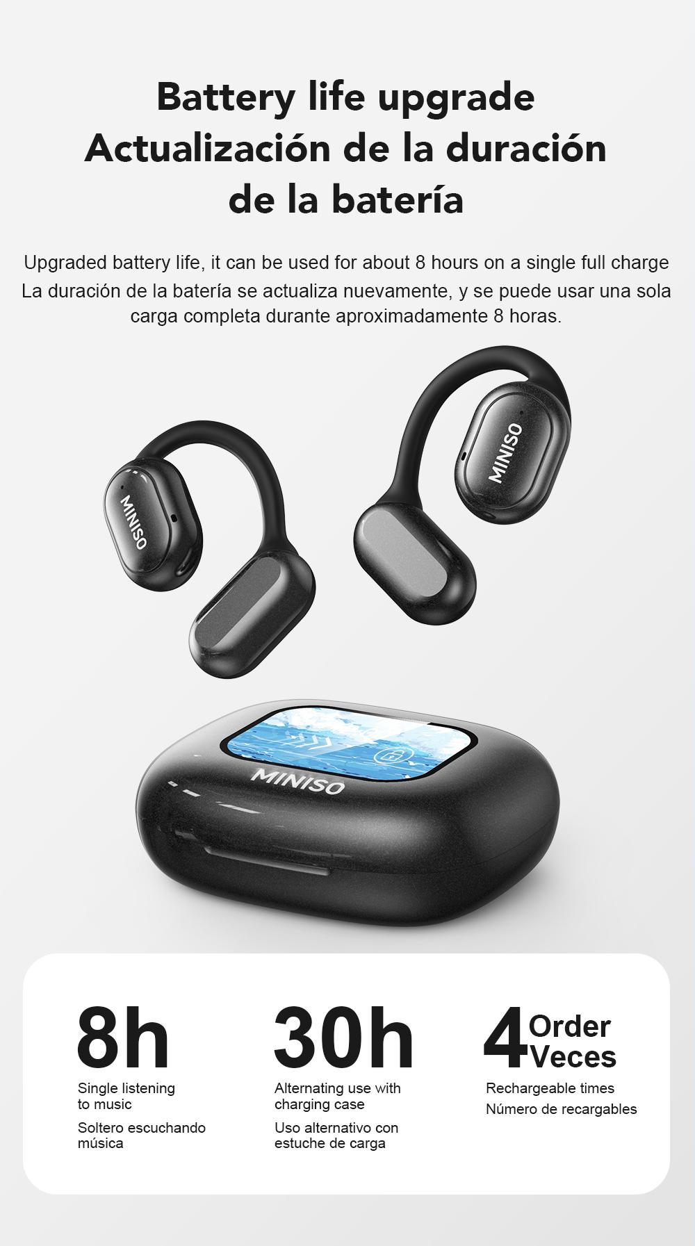 MINISO X30 AI translation earphones OWS Bluetooth earphones IPX5 waterproof 35 hours play time HIFI sound quality OWS earphones immersive high-quality sound effects long-distance connection earphones with charging box built-in microphone