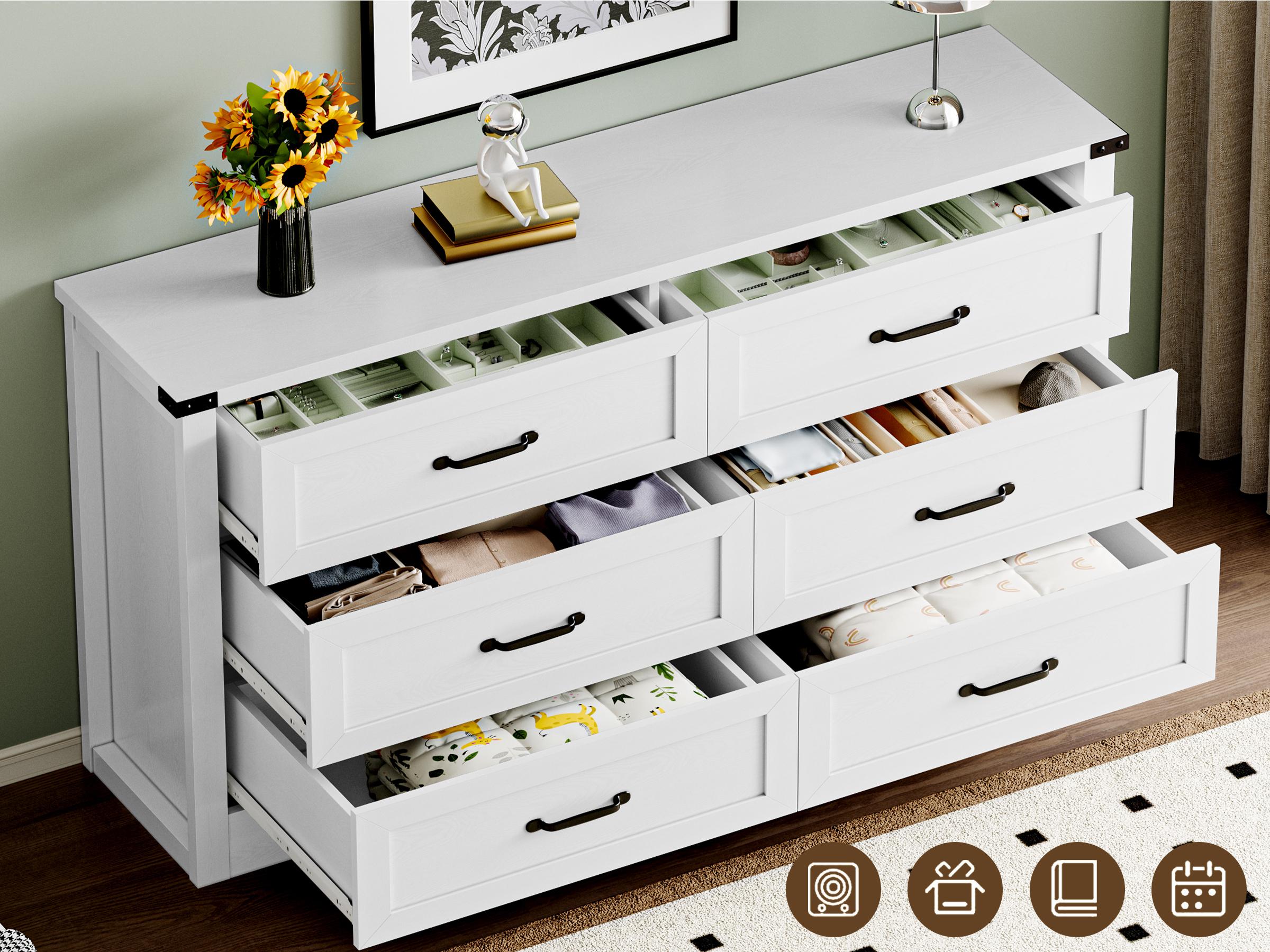 Dresser for Bedroom, Modern Wooden Chest of Drawers with Natural Wood Texture, 6 Drawer Wood Dresser for Closet with Metal Handles, Sleek Storage Solution for Living Room, Office, Hallway