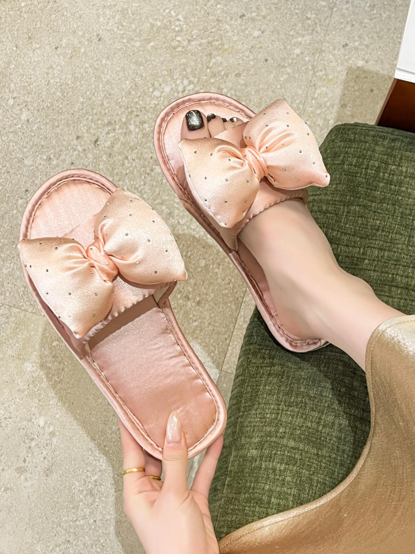 Women's Summer Slippers, Sweet Bowknot Decor, Casual Textile Tpu Sole, Versatile Beach Sandals, Comfortable Indoor Outdoor Footwear