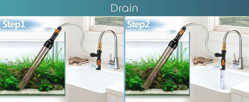 hygger Bucket-Free Aquarium Water Change Kit Metal Faucet Connector Fish Tank Vacuum Siphon Gravel Cleaner with Long Hose 25FT/33FT/49FT Drain & Fill