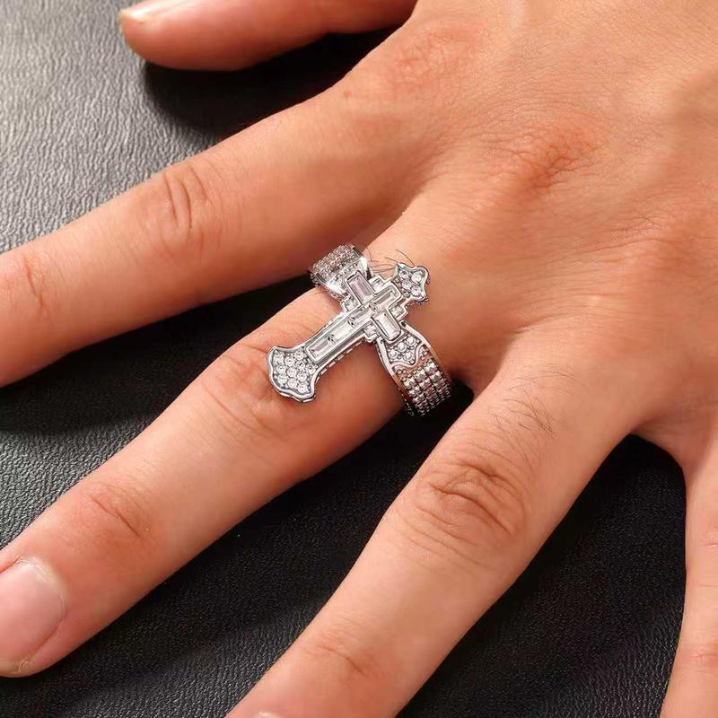 (CR004N) Vintage Crest Cross Ring 5A CZ Hand-Set Antique Finish Unisex Heritage Gift Statement Jewelry for Men & Women