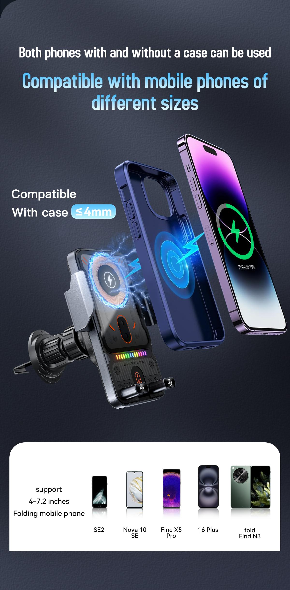 2026 new cool car wireless fast charging holder, intelligent sensor opening and closing, universal mobile phone navigation holder, 90-degree rotation, horizontal and vertical screen use, built-in ambient light, intelligent high-end navigation holder 2026 new cool car wireless fast charging holder, intelligent sensor opening and closing, universal mobile phone navigation holder, 90-degree rotation, horizontal and vertical screen use, built-in ambient light, intelligent high-end navigation holder