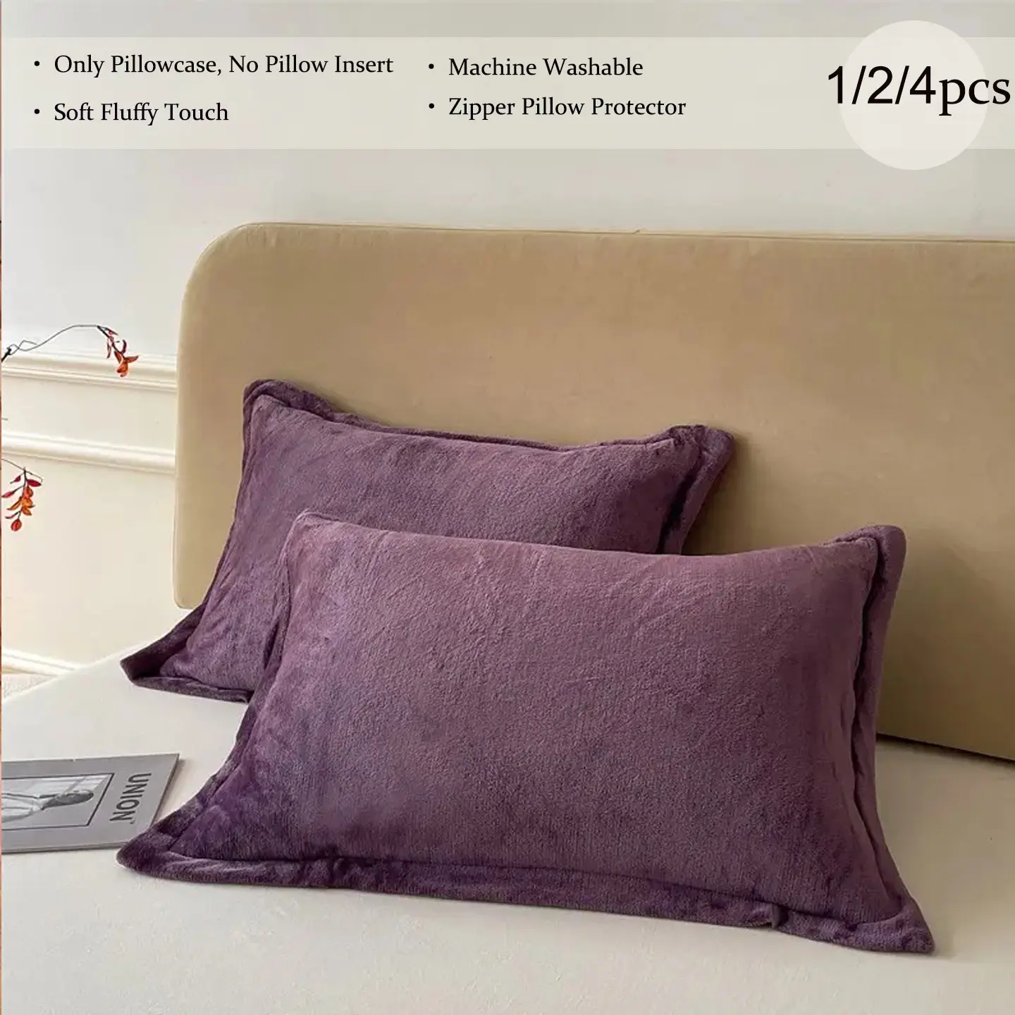 Pillowcases, 1/2/4 Pack Solid Reversible Flannel Pillow Covers, Ins Style Soft Plush Washable Zipper Cushion Covers For Guest Bedroom Home Decor (No Pillow Inserts Included)