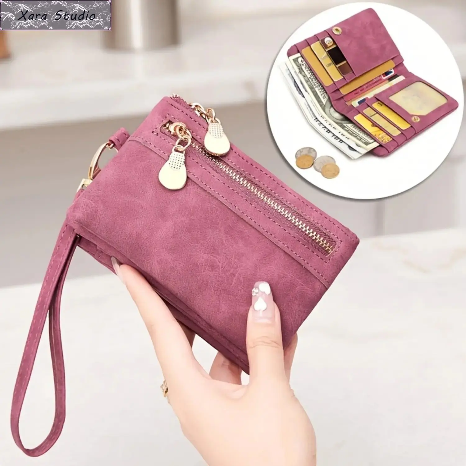 Women's Vintage Minimalist Multi-Function Wristlet Bag - Compact Snap Closure Mini Pouch, Casual Purse with Wrist Strap, Credit Card Slots, ID Window, Coin Pocket, Zipper for Cash/ID - Daily Use for Sports, Outdoor Camping
