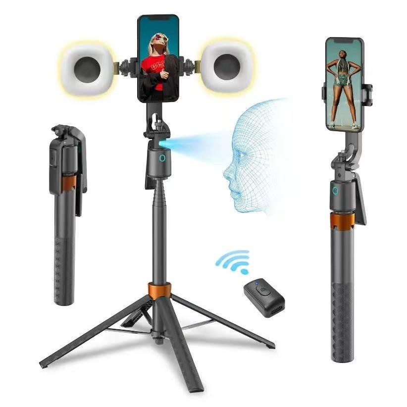 360° Rotatable Selfie Stick Tripod, 70.9 Inch Rechargeable Smart Face Tracking with Dual Lights, Auto Face Tracking Phone Stand for Vlog Live Streaming, Selfie Accessories, Rotating Stand