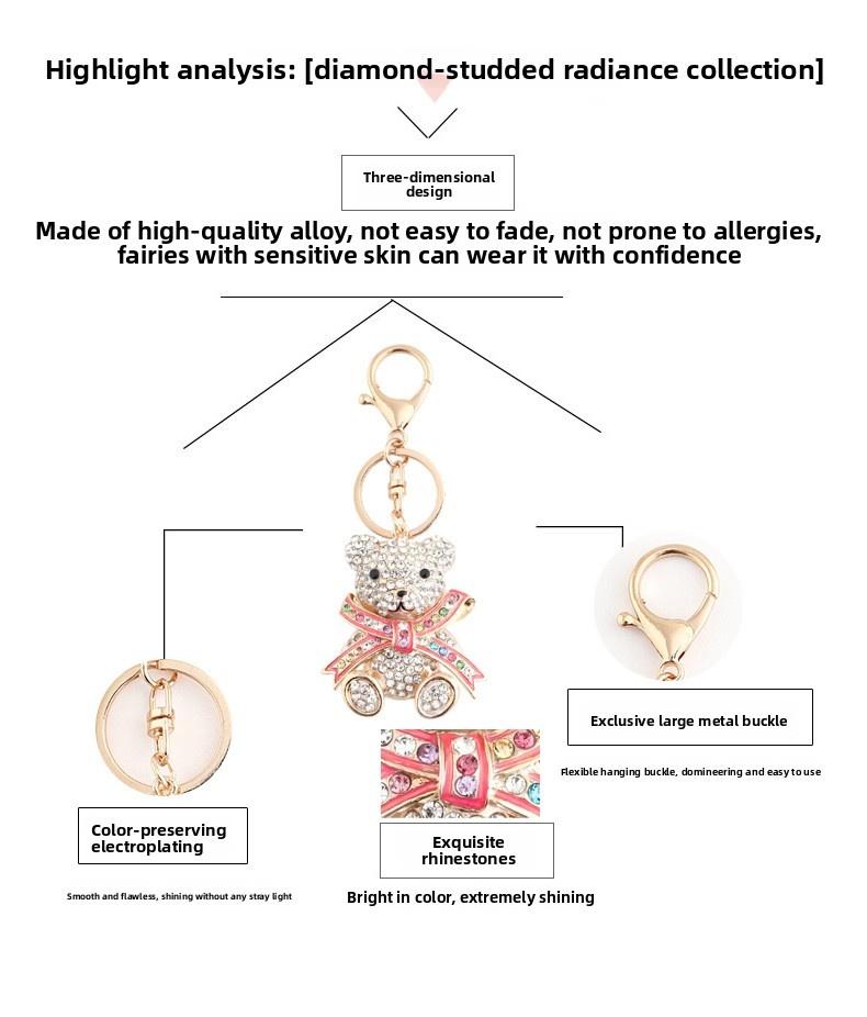 Bling Rhinestone Teddy Bear Car Mirror Hanging Ornament, Luxury Crystal Bowknot Animal Vehicle Charm, Aesthetic Coquette Girly Auto Interior Decoration, Fully Encrusted Bear Keyring Pendant Hanger Gift