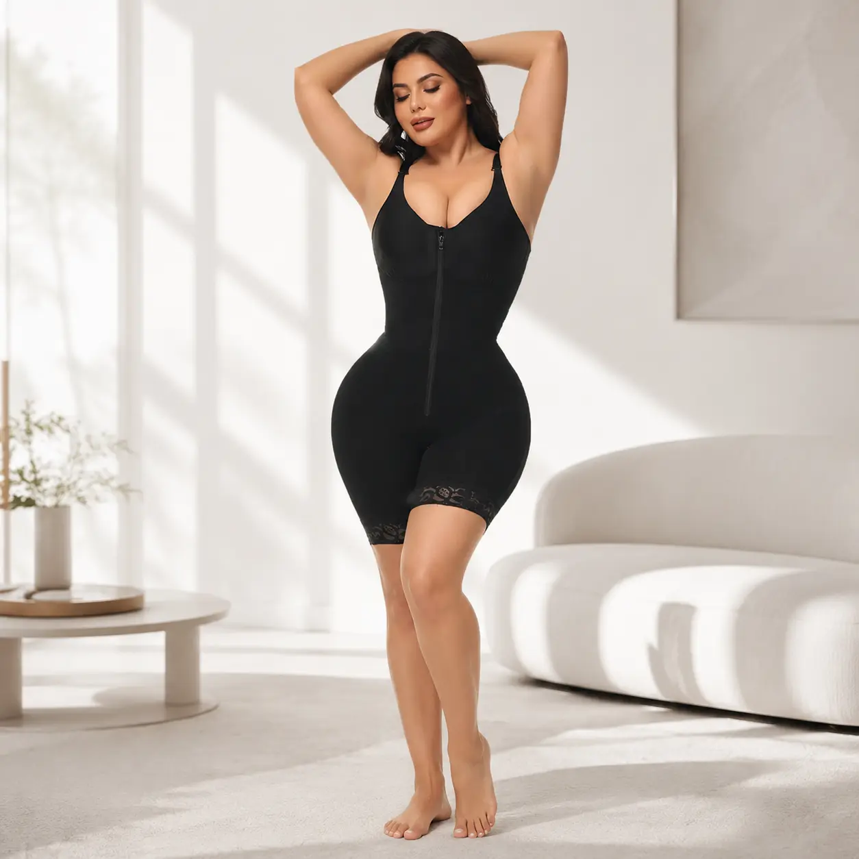 Seamless Tummy Control Shapewear Bodysuit - Waist Snatching Deep V Neck Thong Shaper, Going Out Daily Tops for Women Plus Size Fajas