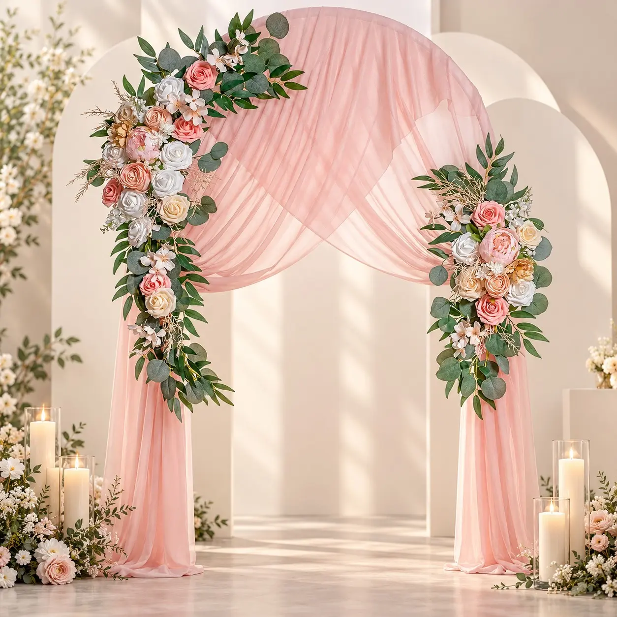 Stunning Pink White Floral Arch Swag Set | Artificial Rose Flowers for Wedding Backdrop, Party & Bridal Shower Decor, Reusable Wedding Decorations
