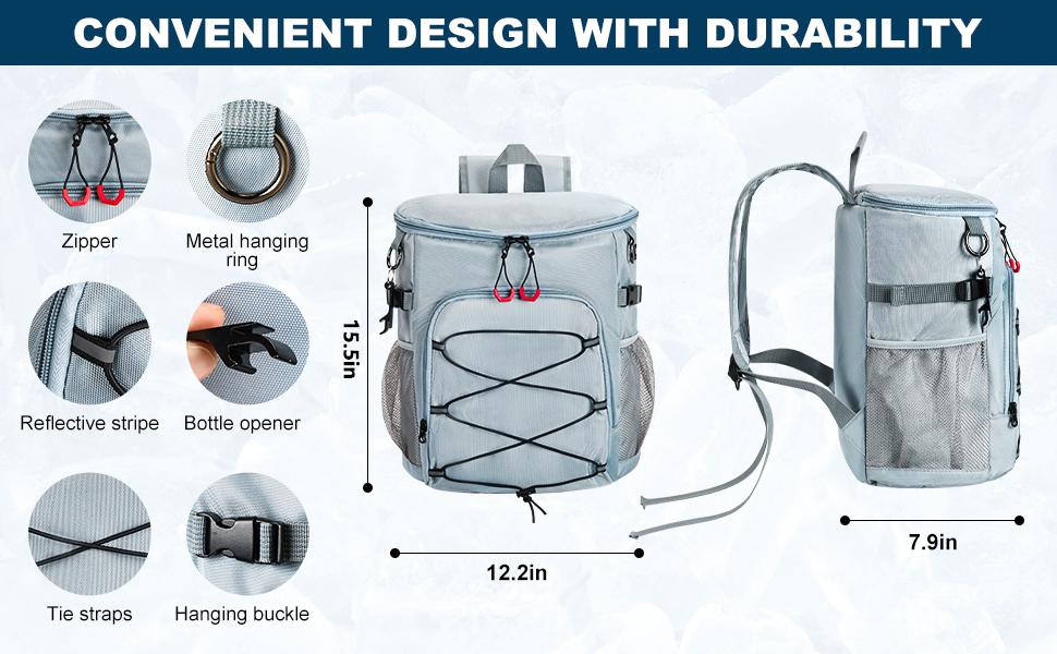 Cooler Backpack 30 Cans,Portable Backpack Coolers Insulated Leak Proof,Made with Water-Resistant 900D Oxford Lightweight Cooler Bag for 12h Hot/Cold Retention