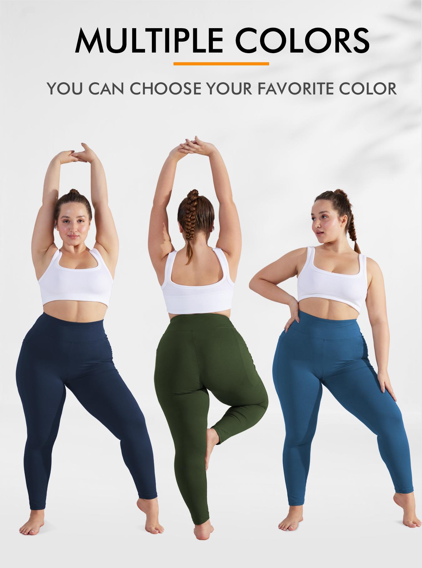 Plus Size Solid High Waisted Pocket Leggings with Pockets, High Stretch Four-Way Stretch, All-Day Comfort Fit for Any Occasion, Fashionable Versatile Leggings