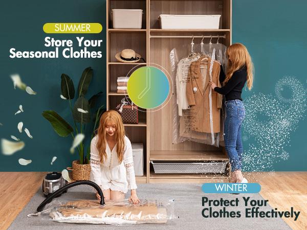 TAILI Hanging Vacuum Storage Bags Space Saver Bags, Set of 4 (2 Long, 2 Short), Clear Vacuum Sealer Bags for Clothing, Suits and Jackets, Closet Organizers and Storage Hangable