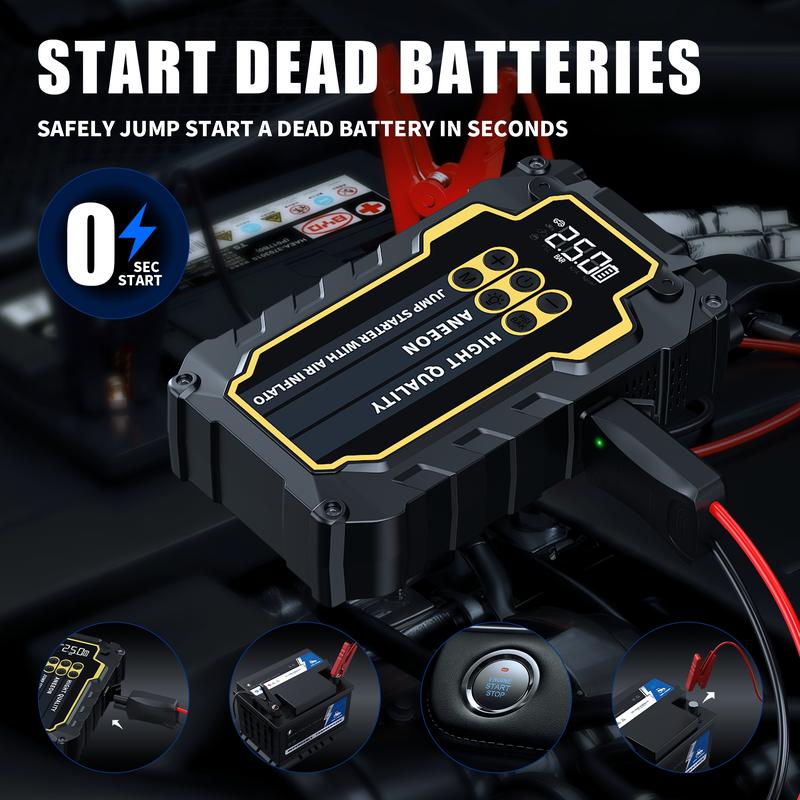 Portable Car Jump Starter with Air Compressor, 3000A 12V Lithium-Ion Battery, Automatic Shut-Off Tire Inflator, Model X49S
