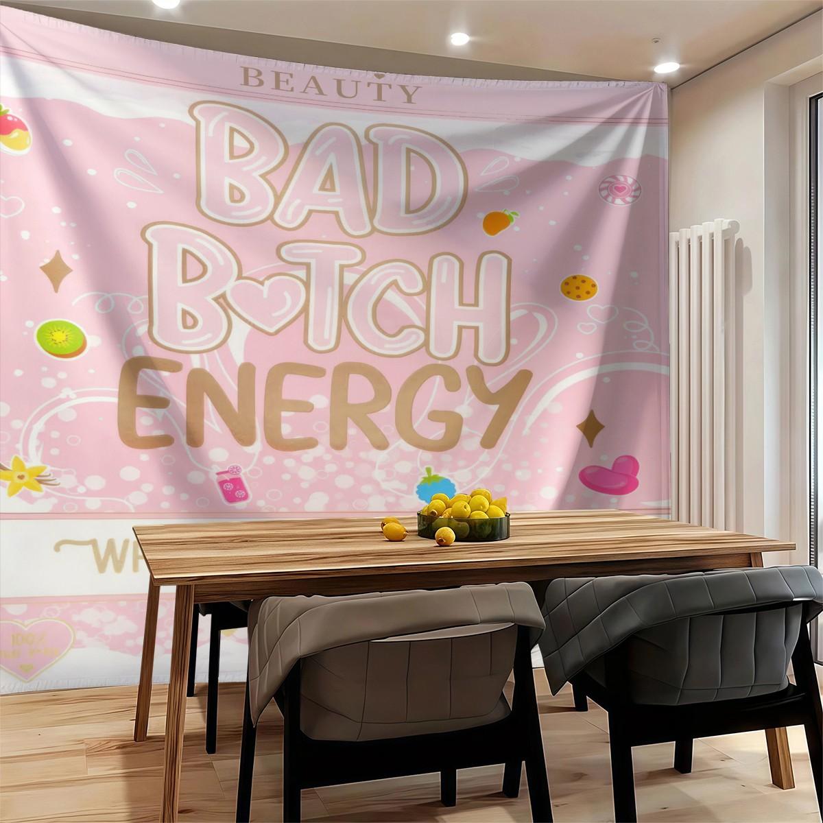 Y2K Bad B*tch Energy Tapestry, Cute Print Wall Hanging Tapestries, Sweet & Cool Style Backdrop Decor, Soft Colorful Wall Blanket for Bedroom Dorm Living Room, Perfect Gift