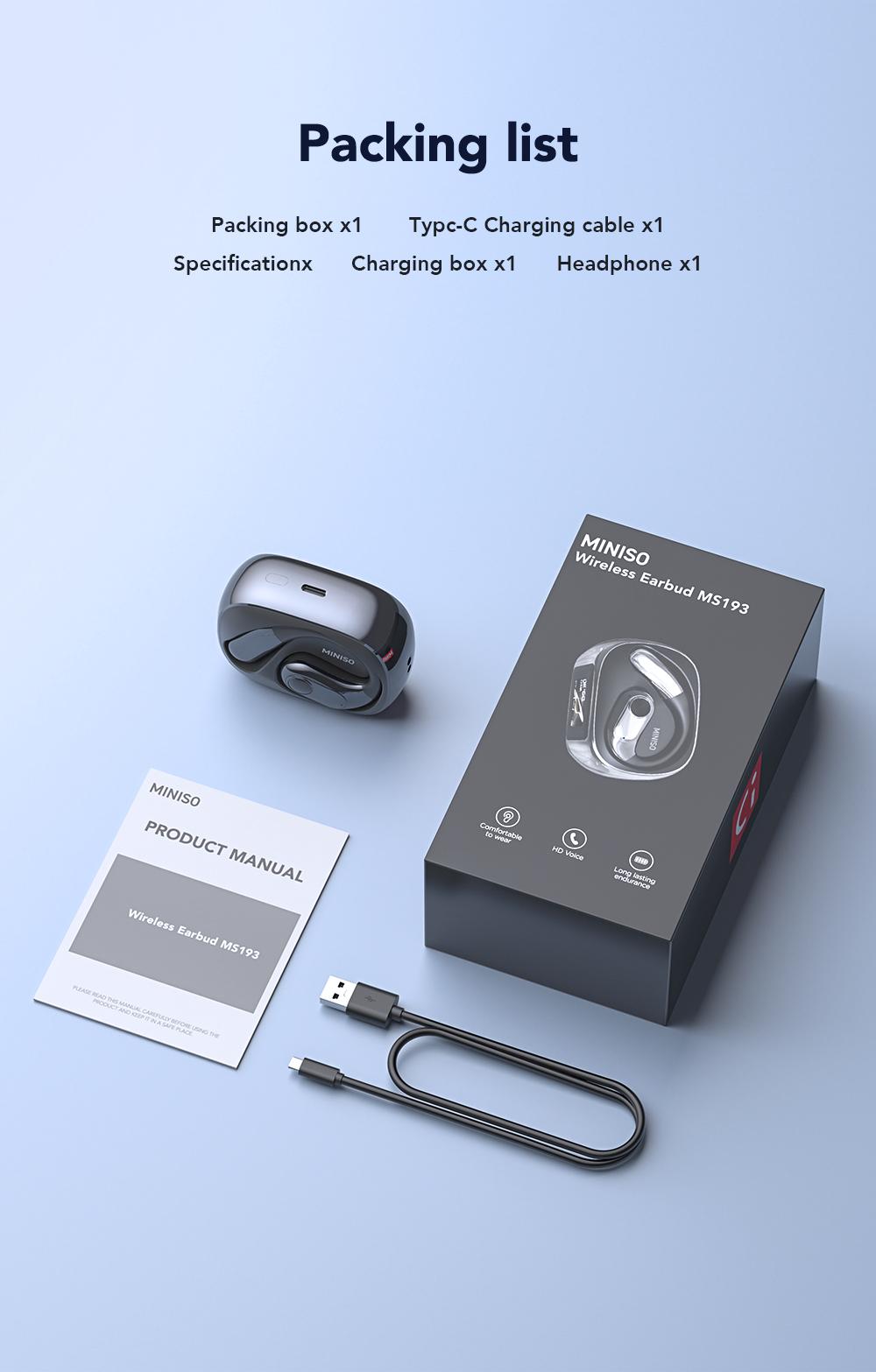 MINISO ms193 True Wireless Earphones,LCD Full Color Display Charging Case,OWS Open Ear Headphones Waterproof Bluetooth Earbuds,Support Playing Music Gaming