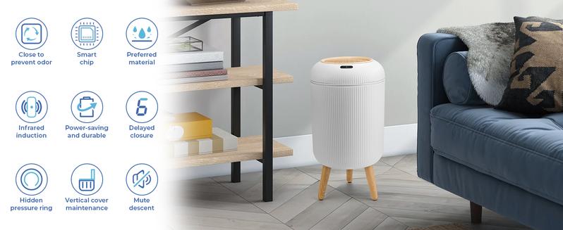 Pukomc Smart sensor trash bin – sleek waterproof Nordic design, space-saving & hygienic. Eco-friendly auto-opening