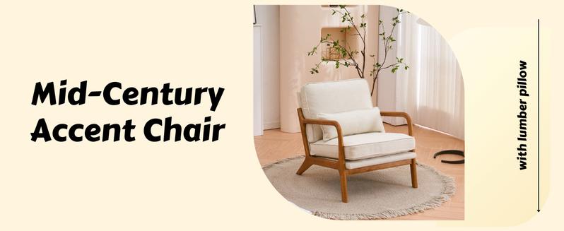 Karl home Accent Chair Mid-Century Modern Chair with Pillow Upholstered Lounge Arm Chair with Solid Wood Frame & Soft Cushion for Living Room, Bedroom, Belcony, Beige