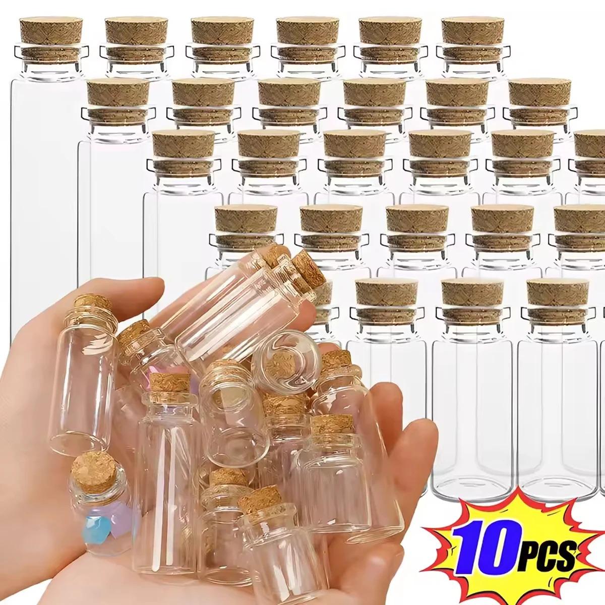 10 Mini Glass Bottles with Lids for DIY Decoration, Small Wish Jars for Messages, Perfect for Crafts and Gifts