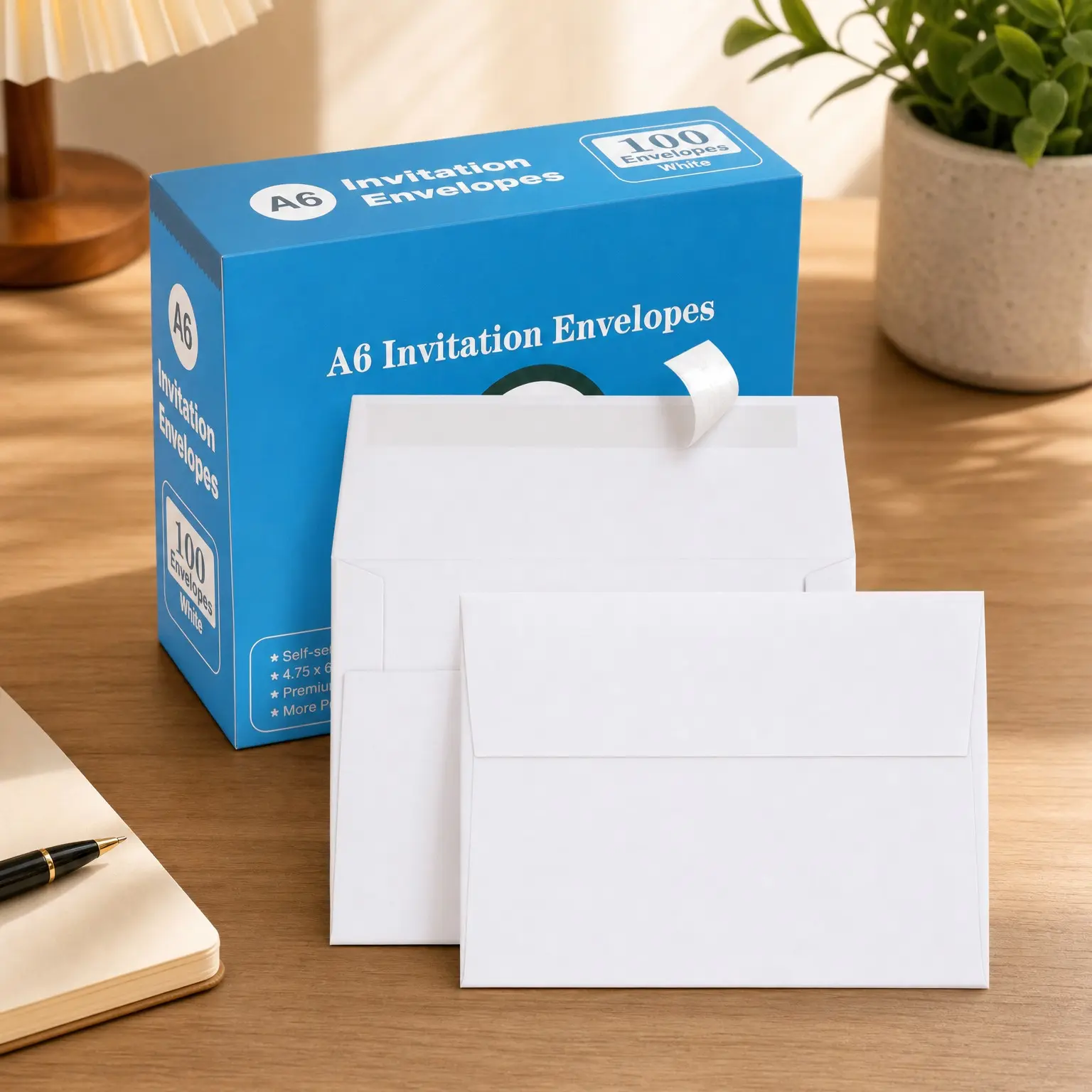 100 Qty A6 Self Seal Envelopes 6.5 x 4.75" White Kraft Paper Invitation Envelopes for 4x6 Cards, Photos, Invitations, Weddings, Baby Shower, Birthday, Announcements, RSVP