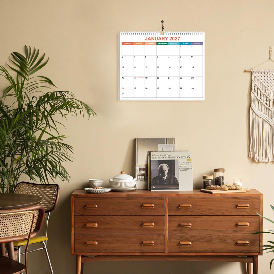 17-Month Wall Calendar 2026-2027 (August 2026-December 2027) - 8.5x11", Paper, Wire Binding, Hook, Colorful Home Supplies Wall Decor