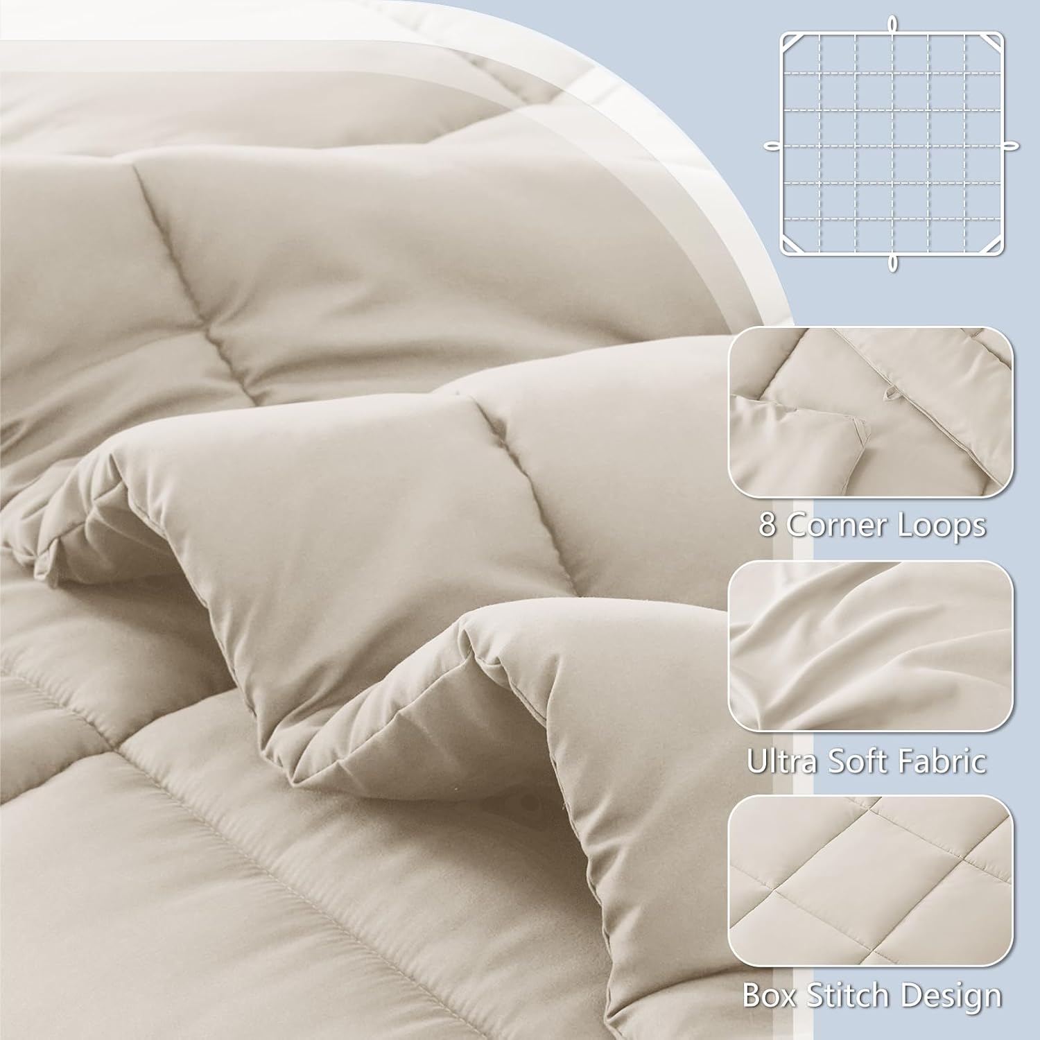 Comforters  Size Duvet Insert Beige,  Season Quilted Bed Comforter, Box Stitched Down Alternative Duvet with 8 Corner Tabs, Gifts for Women Men, 88 x 88 Inches (Beige)