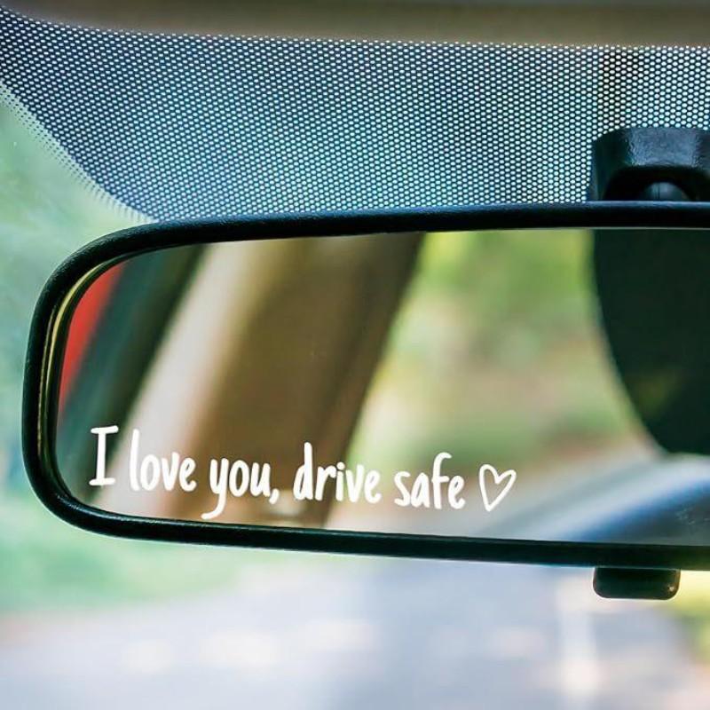4 Piece Letter Pattern Car Rear View Mirror Stickers, 'i Love You, Drive Safe' Vinyl Stickers, Women's Car Accessories, Gift for Girlfriend/BF/wife