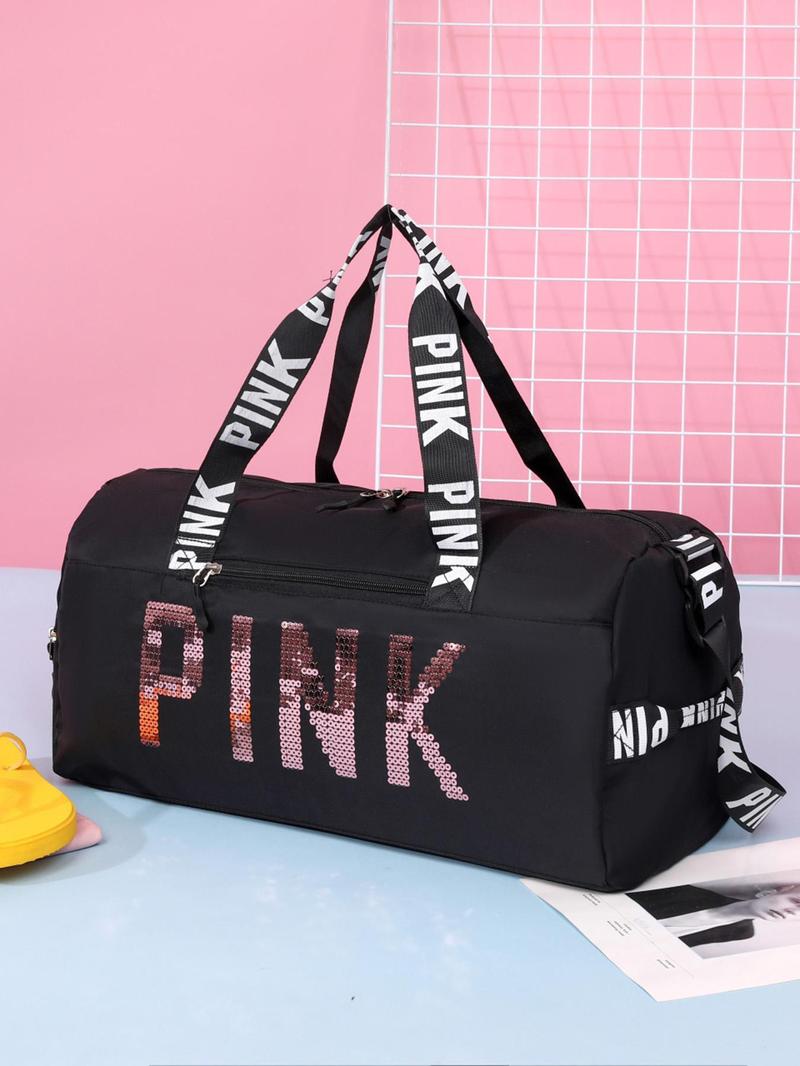 Fitness Bag with Shoe Compartment, Stylish Letter-Print Large-Capacity Lightweight Crossbody Gym Bag, Multifunctional Shoulder Bag