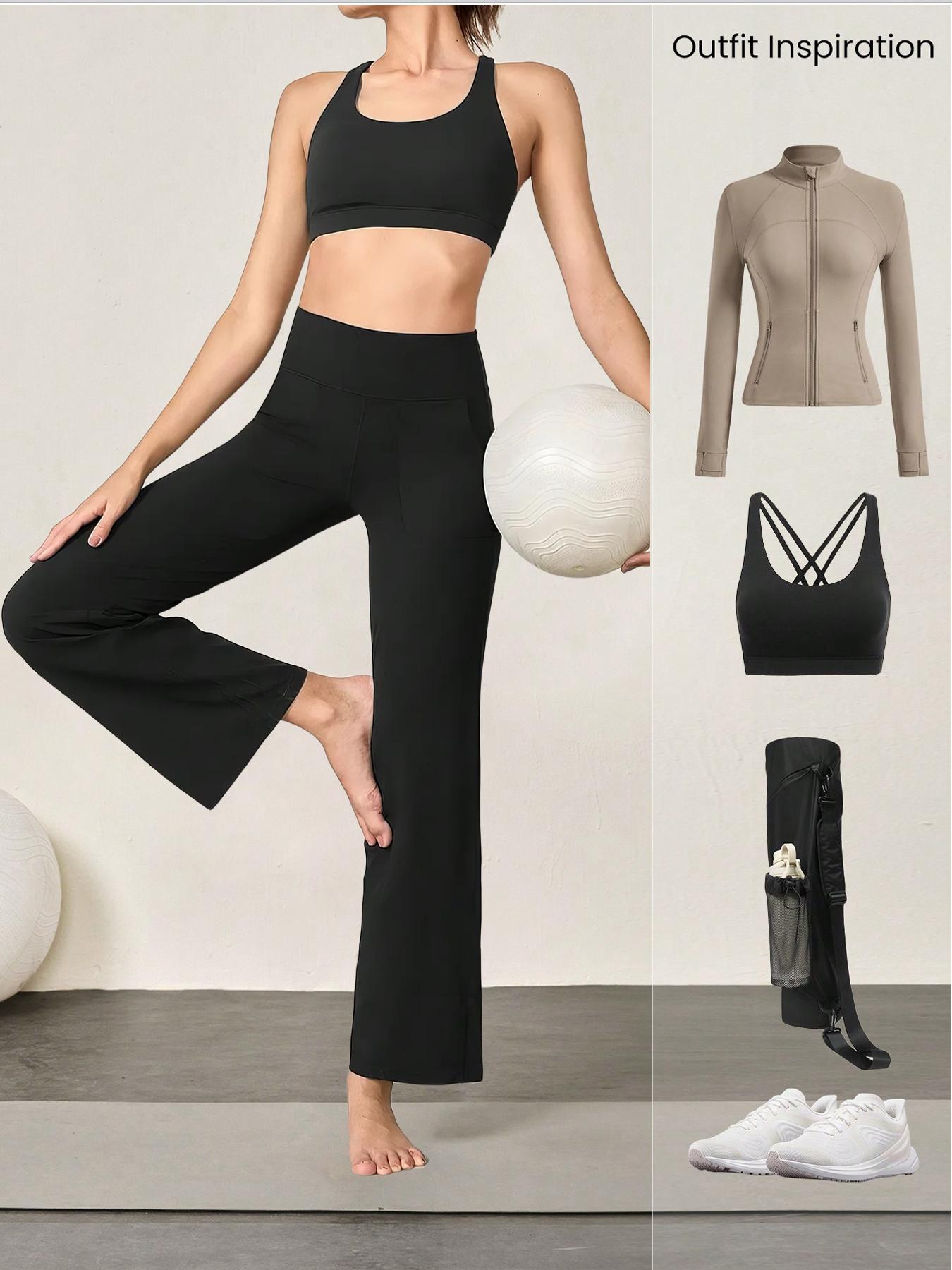 3PCS Pure Color Fleece Yoga Pants, High-Waisted Straight-Leg Jumpsuit Style Minimalist Bottoms Everyday Pants Womenswear Basic