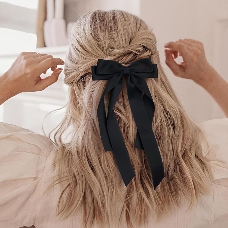 Bow Hair Clip for Women, Large Satin Ribbon Accessory for Everyday Wear, Parties, and Watch Parties, Watch Party