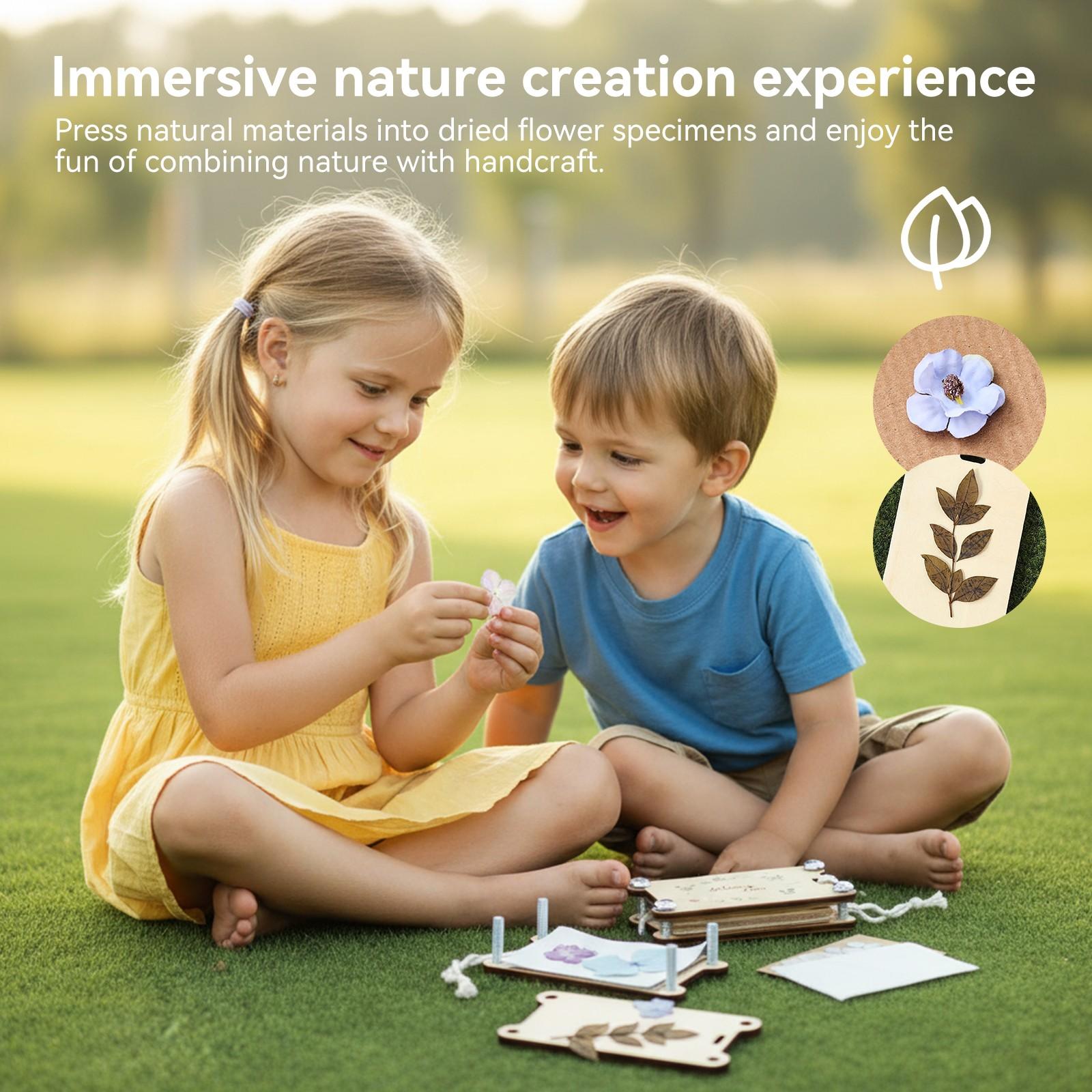 Outdoor Nature Exploration Kit - Wooden Flower and Leaf Pressing Stationery - STEM Educational Science Toy for Preschoolers - DIY Art Craft Activity Set for Preserving Dried Flowers & Flora