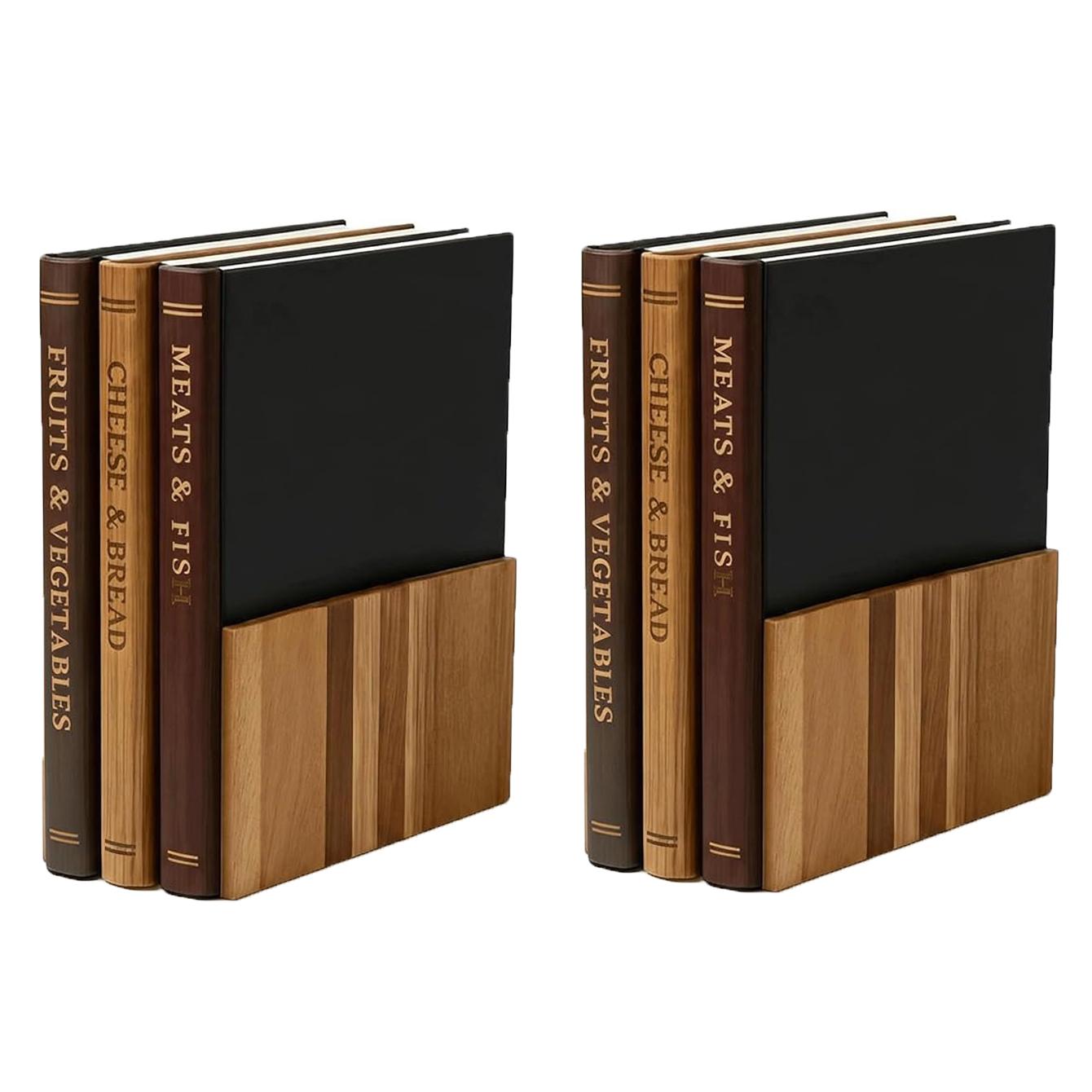 Premium Acacia Wood Cutting Board Set, 4-Piece Book-Shaped Chopping Boards, Color-Coded Tabs, Elegant Kitchen Gift Decor