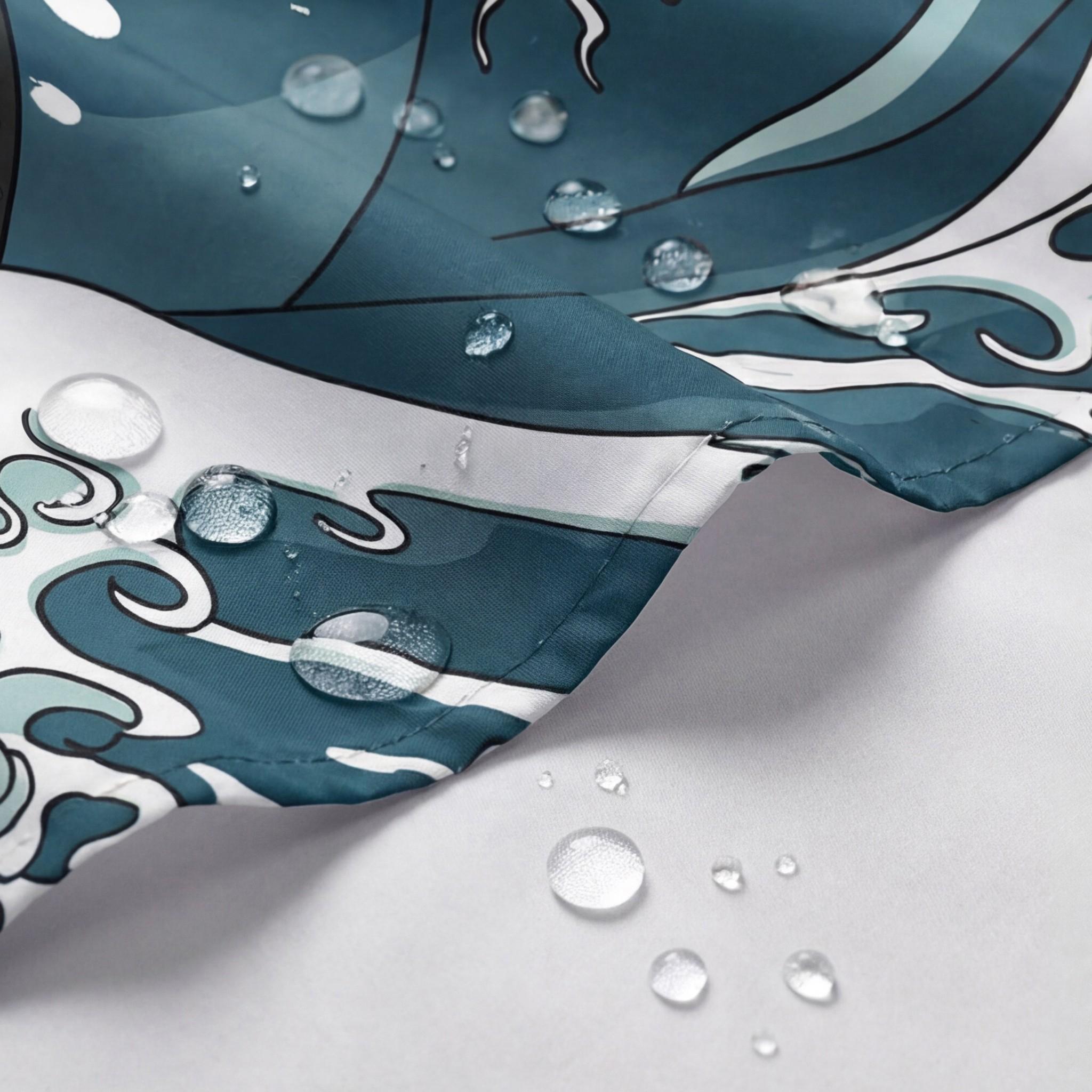 Funny Cat Dinosaur Shower Curtain, Ukiyo-e Japanese Wave with Super Cat Riding Tyrannosaurus, 72" x 72" Durable Mildew Resistant Bath Curtain Set