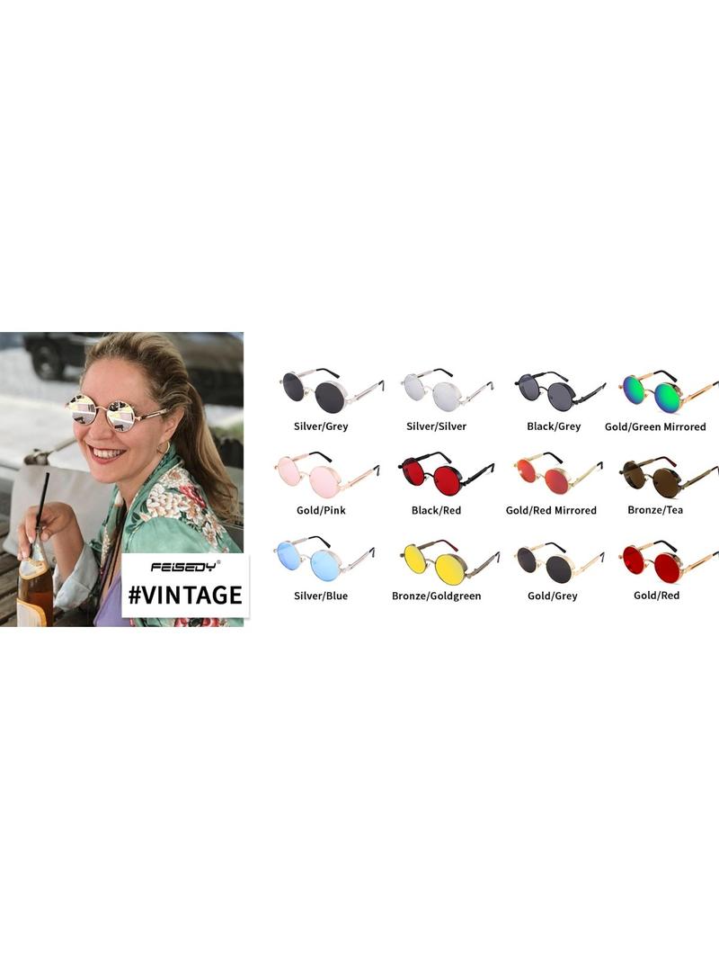 FEISEDY Retro Gothic Steampunk Sunglasses Round Metal Frame Punk Circle Inspired Shade Men B1857