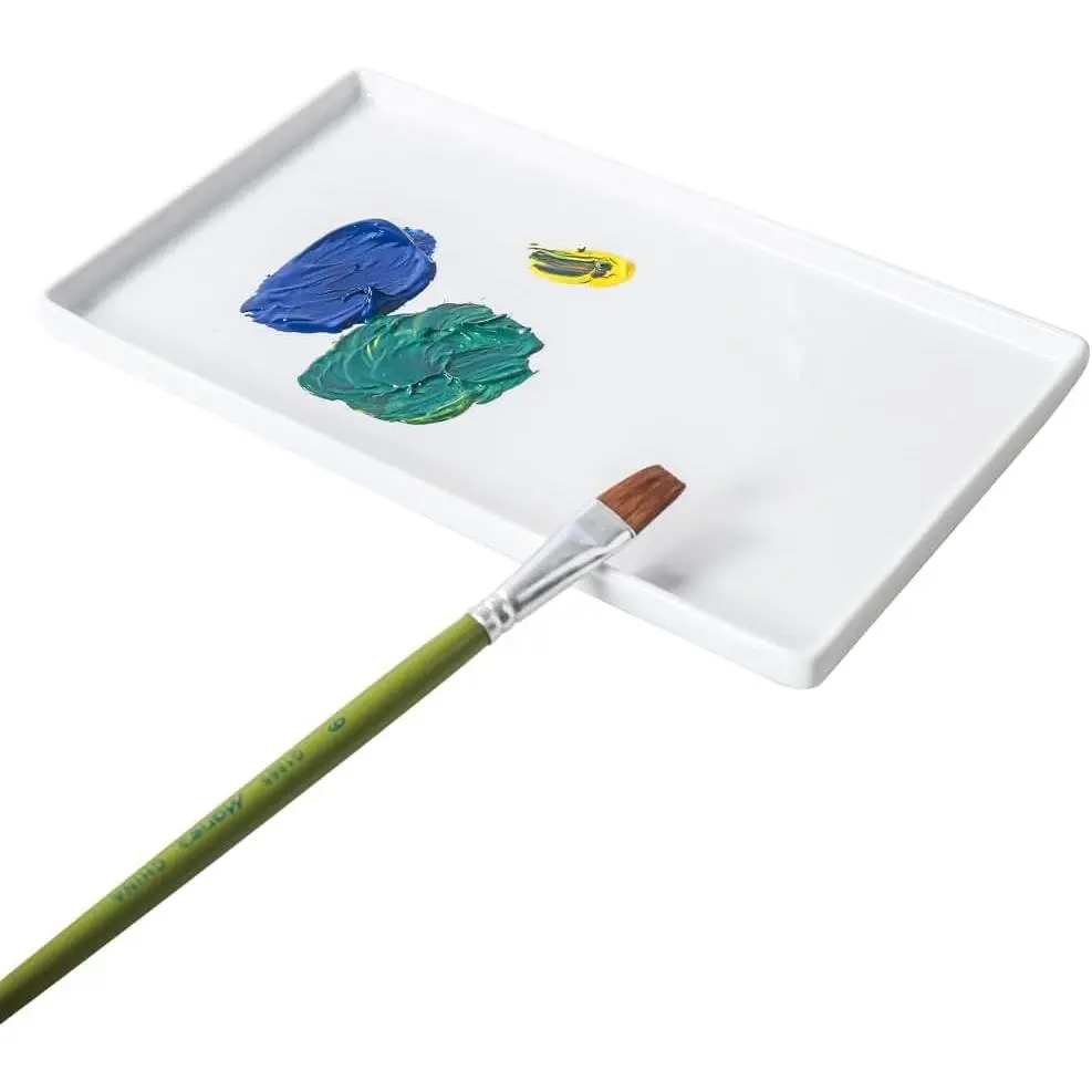 Ceramic Rectangle Paint Mixing Tray Artist Porcelain Paint Palette for Watercolor Gouache Painting Cleans-up Easily
