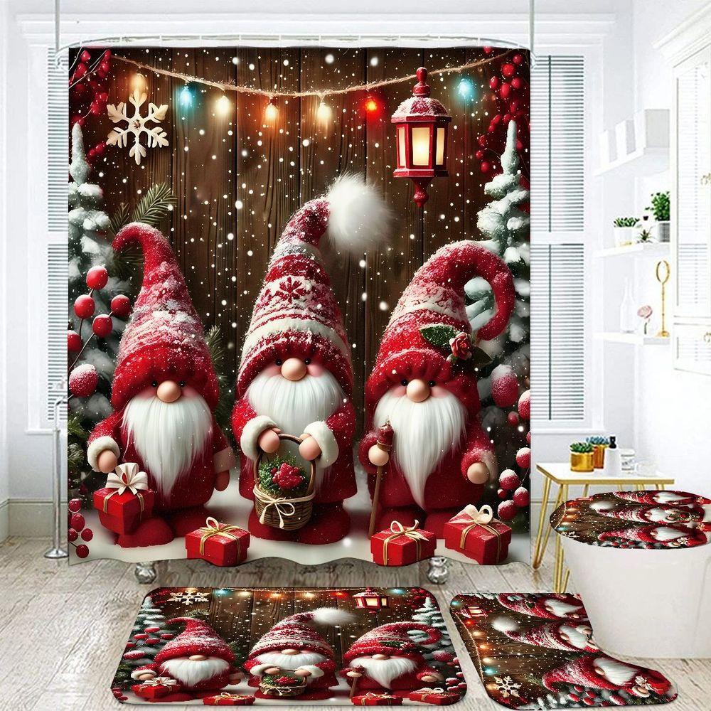 4pcs Cozy Christmas Gnome Bathroom Decor Set, Santa Gnomes Lantern String Lights Snowflake Holiday Print for TikTok Shop Home Styling
