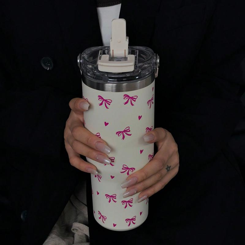 Butterfly & Heart Pattern Vacuum Flask, Large Capacity Water Bottle with Straw & Handle, Summer Cool Bottle Drinking Cup for Home Office School Outdoor, Drinkware #TOP PICKS