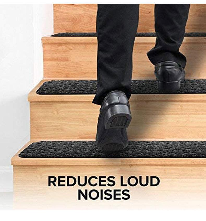 Non Slip Stair Treads Self Adhesive Carpet with Embossed Pattern Washable Stair Mat for Home Indoor Anti Skid Stair Risers