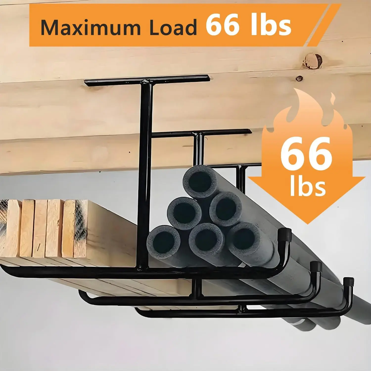 2/4pcs Heavy Duty for garage Ceiling Storage Rack, Overhead for garage Storage Hooks With 66 Lbs Load Capacity, Ceiling Mounted for garage Organizer For Lumber, Ladder, Pipes, Bikes, Space Saving for garage Organization System For Garage, Workshop