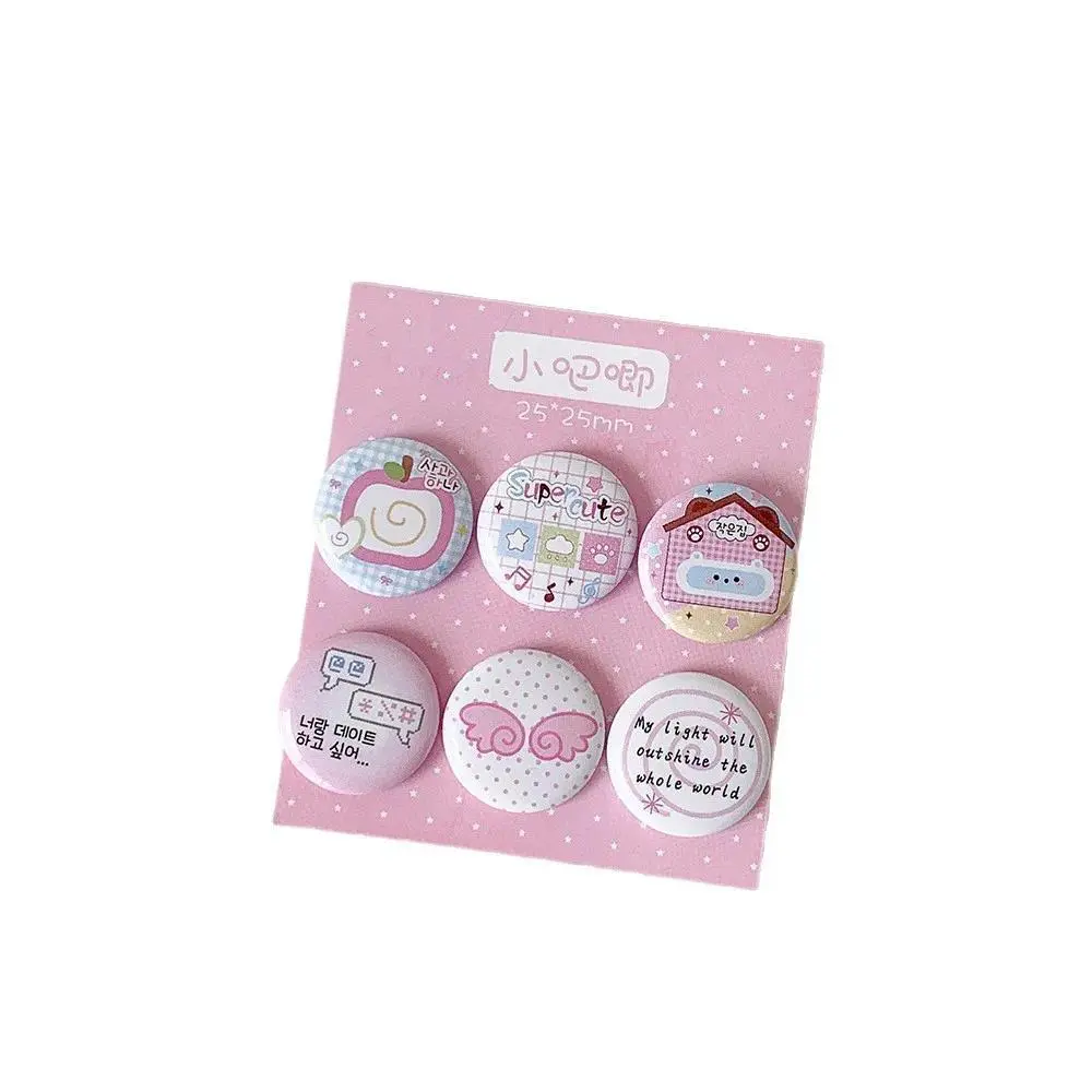 6pcs/set 25mm Cute Cartoon Badge Brooch Pin for DIY Journal Bag Decoration Kawaii Oshi Collectible Pin Student Craft Accessory