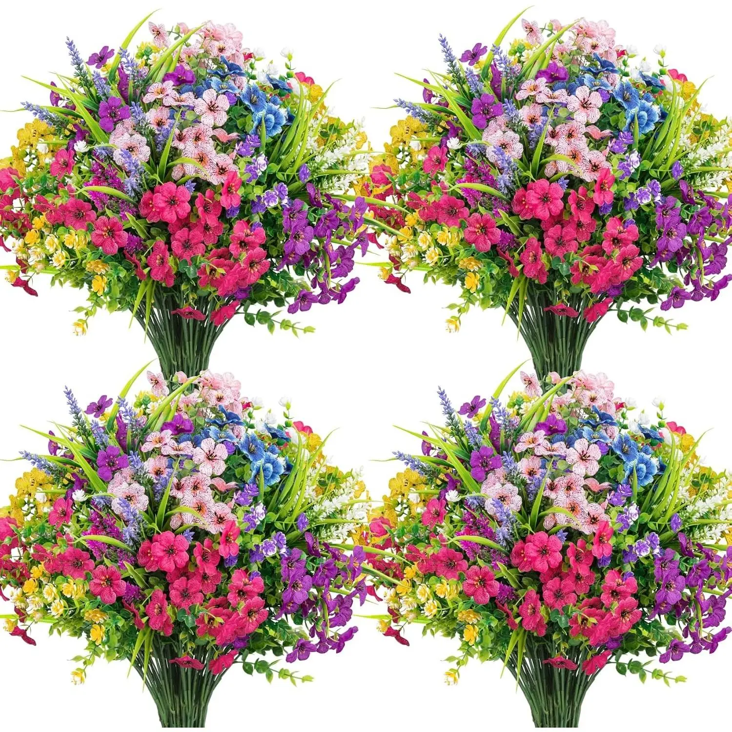 24 Bundles Artificial Flowers for Outdoors Multicolor Fake Flowers Plastic Plants Faux Lavender UV Resistant for Spring Summer Garden Patio Window Box Office Table Kitchen Home Decor