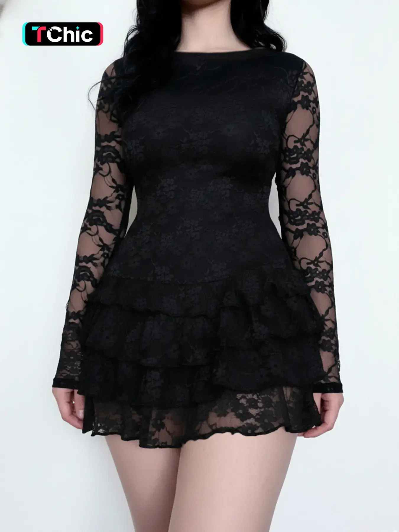 Elegant Lace Mini Dress for Women, Sexy Polka Dot Split Thigh Design, Slim-Fitting A-Line Cake Skirt, Sleeveless Gothic Style Womenswear